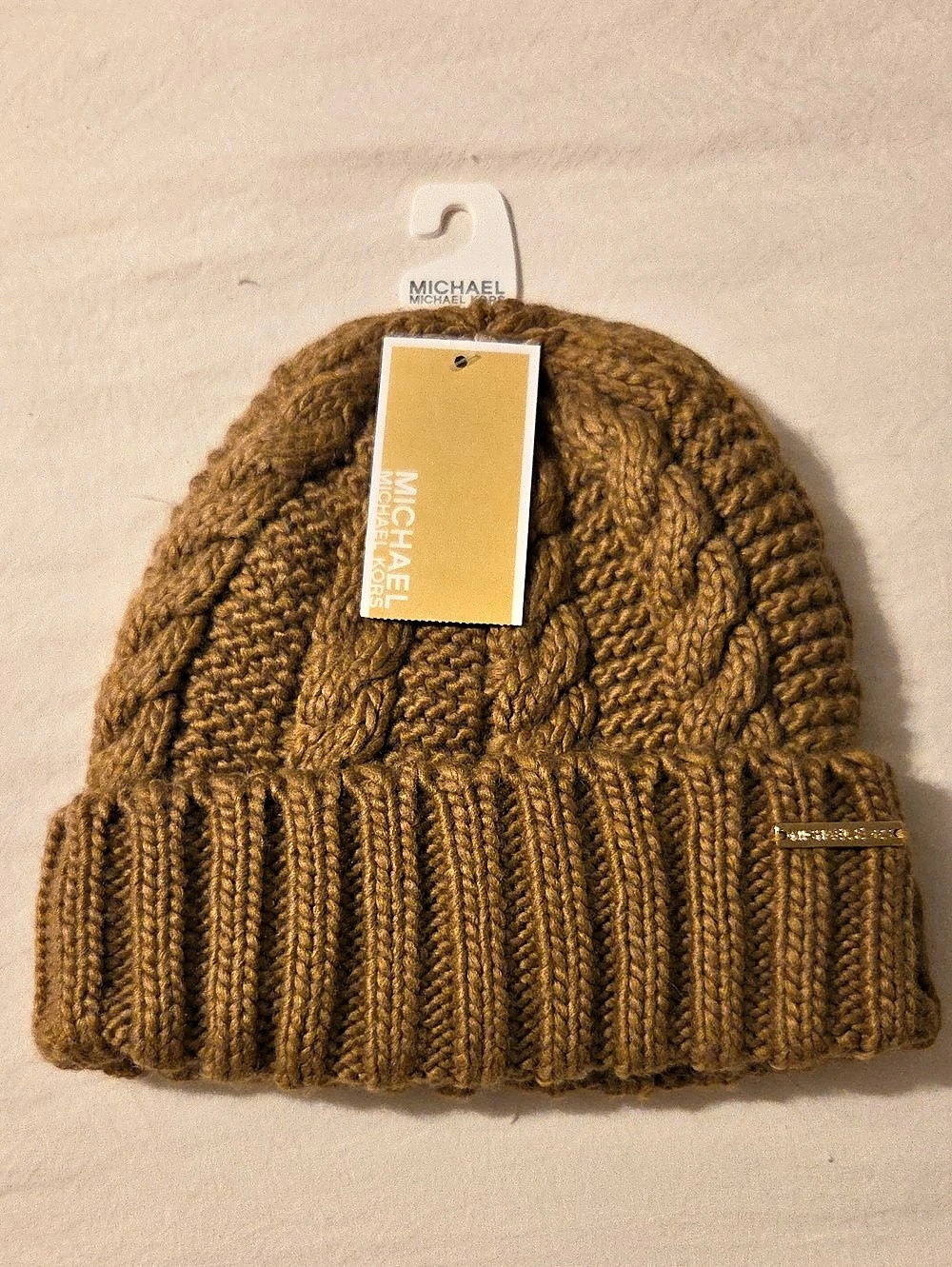 Michael Kors Cable Knit Fleece Lined Beanie Brown